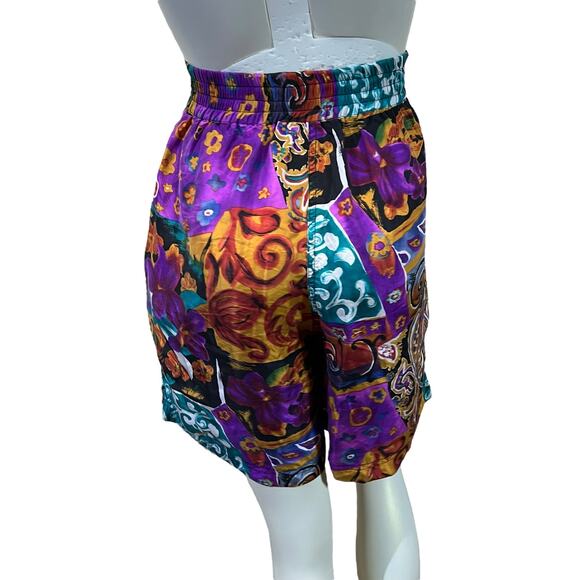 Studio New York 100% Silk Baroque Shorts High Waist Purple 90s Vintage Size S - Picture 4 of 16
